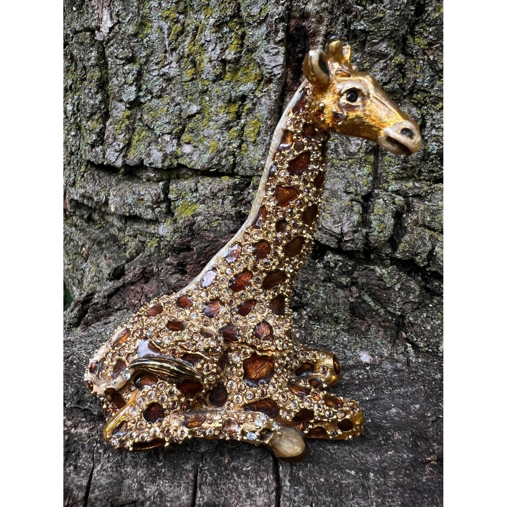 VTG Jay Strongwater Enameled Swarovski Crystal Giraffe Trinket Box Figurine